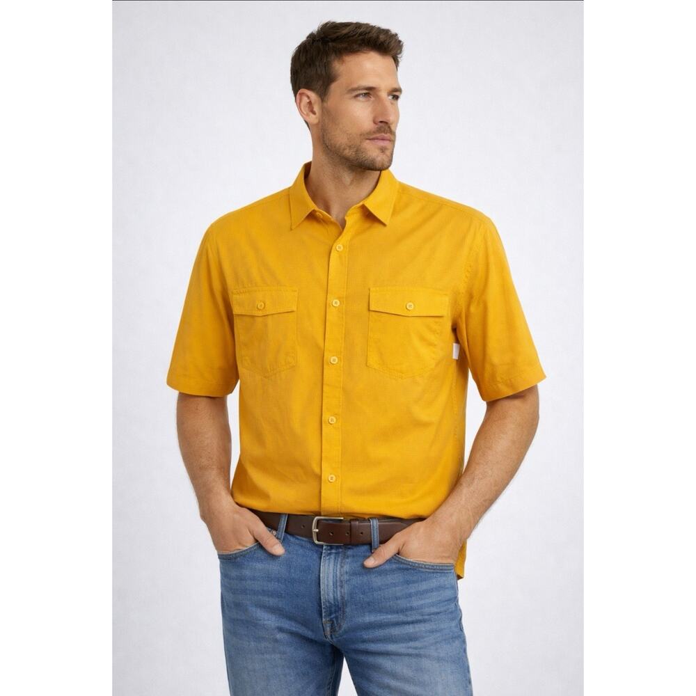 Columbia Men’s XL Yellow Short Sleeve Button-Up Shirt Outdoor Casual